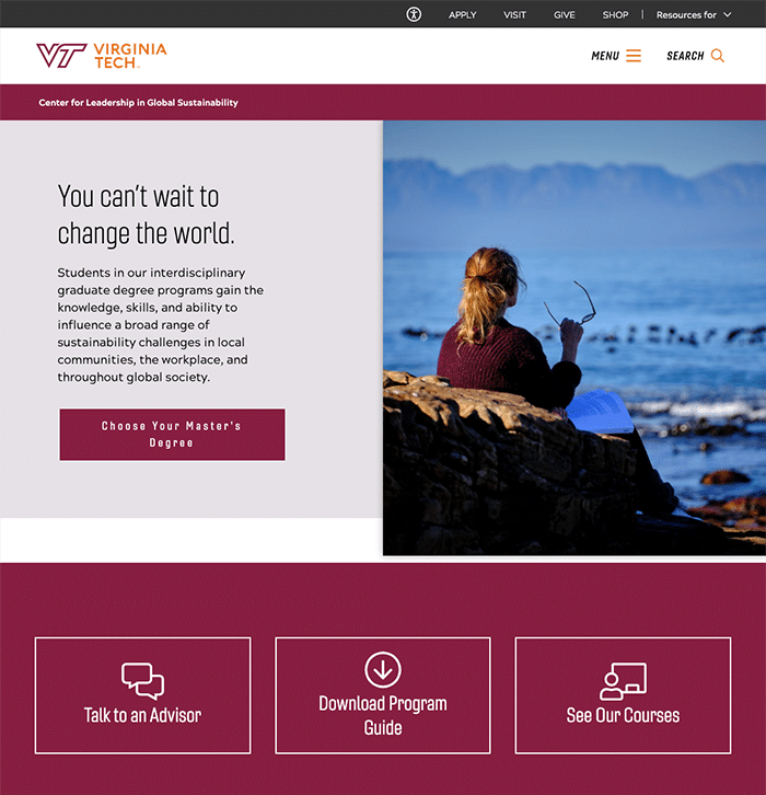 Homepage for Virginia Tech Center for Leadership in Global Sustainability